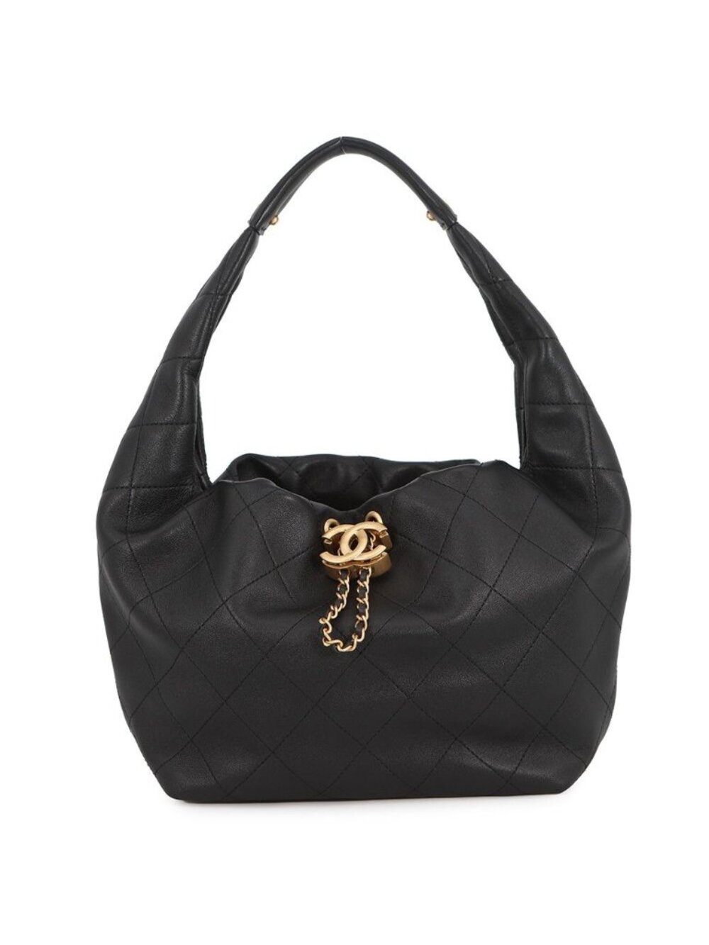Chanel Handbag Quilted CC Logo Hobo Calfskin Black
